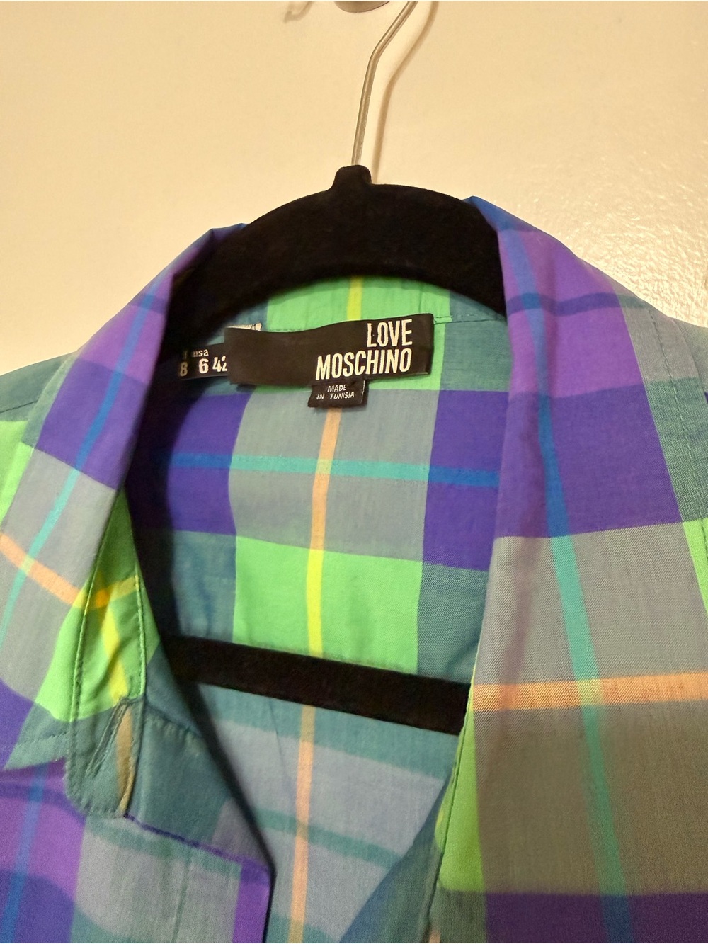 Moschino Plaid Button-Up Shirt in Green, Blue & Purple - Picture 4 of 5